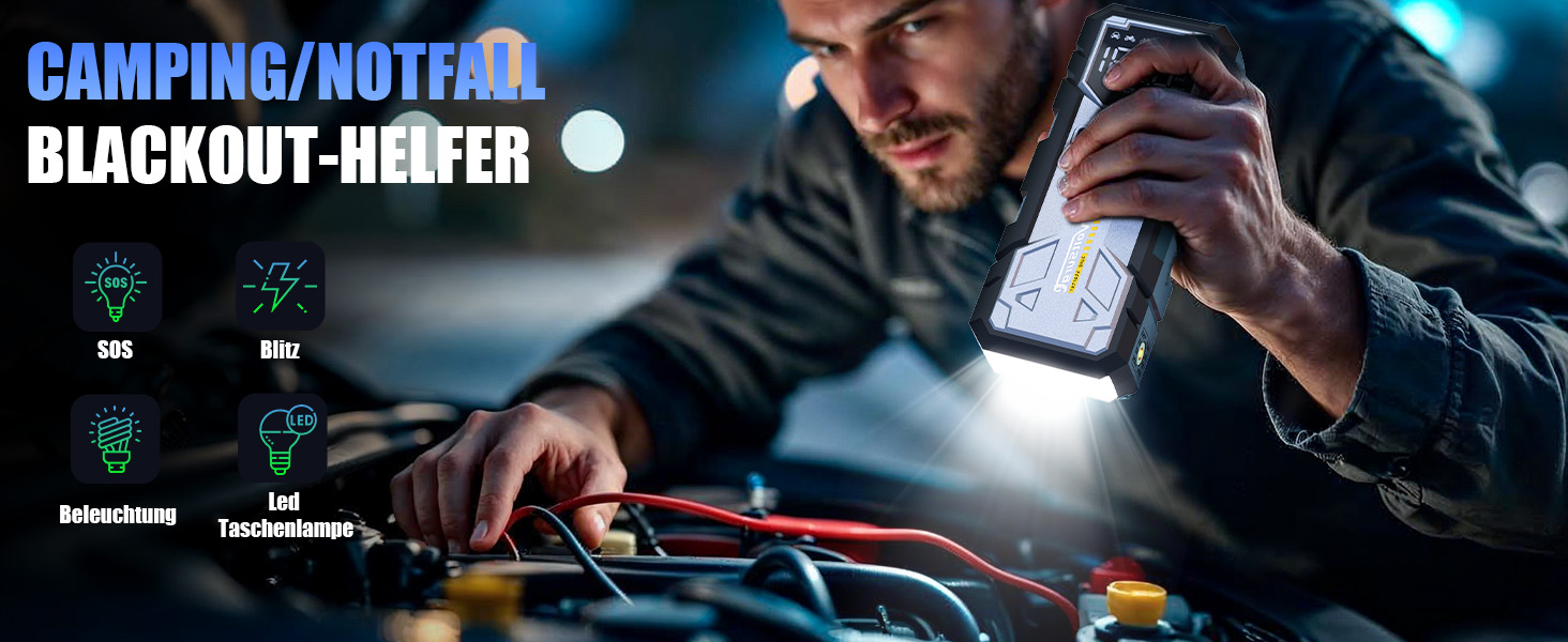 Powerbank Starthilfe 7000A з компресором та LED-ліхтариком: 160PSI, 12V для бензинових та дизельних авто (10L)