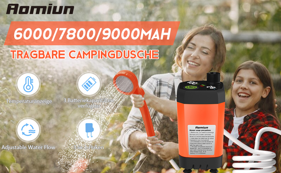 Набір для душу на кемпінг Green 6000mAh з цифровим дисплеєм та регулюванням, для дому та подорожей
