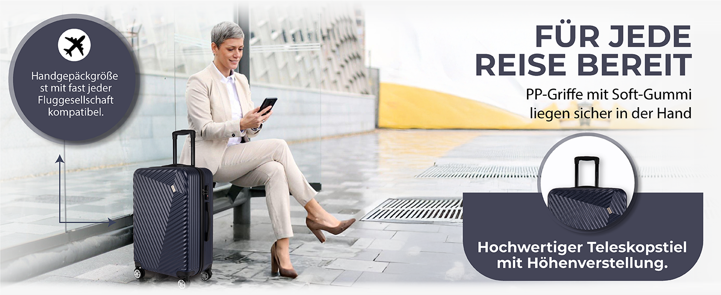 xRace Набір валіз 3 шт. ABS, 20/24/28 дюймів, ручна поклажа, TSA замок, 360° колеса, стійкий до ударів, преміум підкладка (Морська синя)