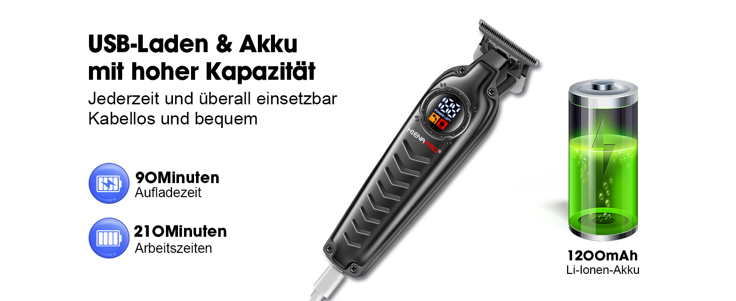 Акумуляторна машинка для стрижки волосся з T-Blade HIENA PRO 0 мм, акумуляторна зі світлодіодним дисплеєм