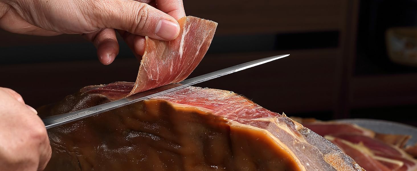 Набір кухонних ножів Paudin 7 предметів з дерев'яним блоком, професійний набір ножів для кухні, високоякісні ножі з ABS ручками