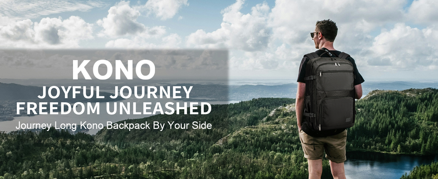 Рюкзак KONO для ручної поклажі літака, великий, водонепроникний, 55 x 35 x 20 см, 38L (Чорний)