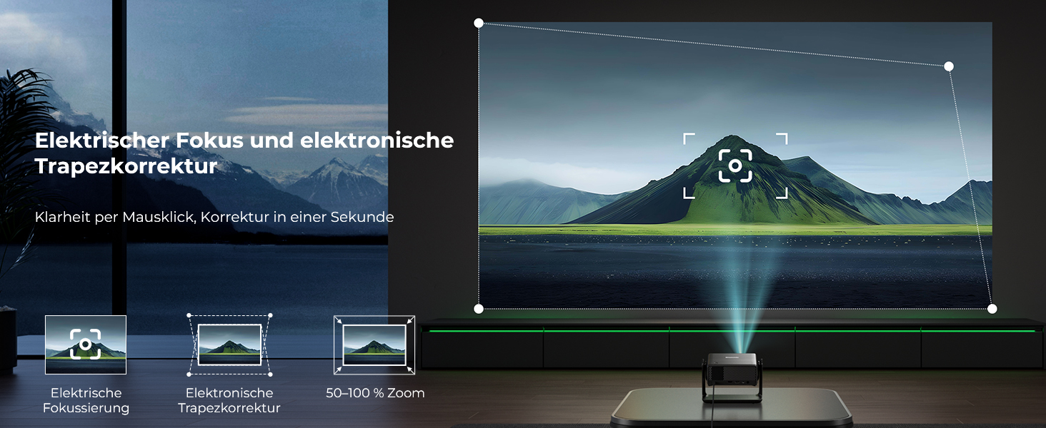 Проектор Beamer 4K з Wi-Fi 6 та Bluetooth, 28000 Люмен, електричний фокус, підтримка Netflix, 10000+ Apps, для дому та на вулицю