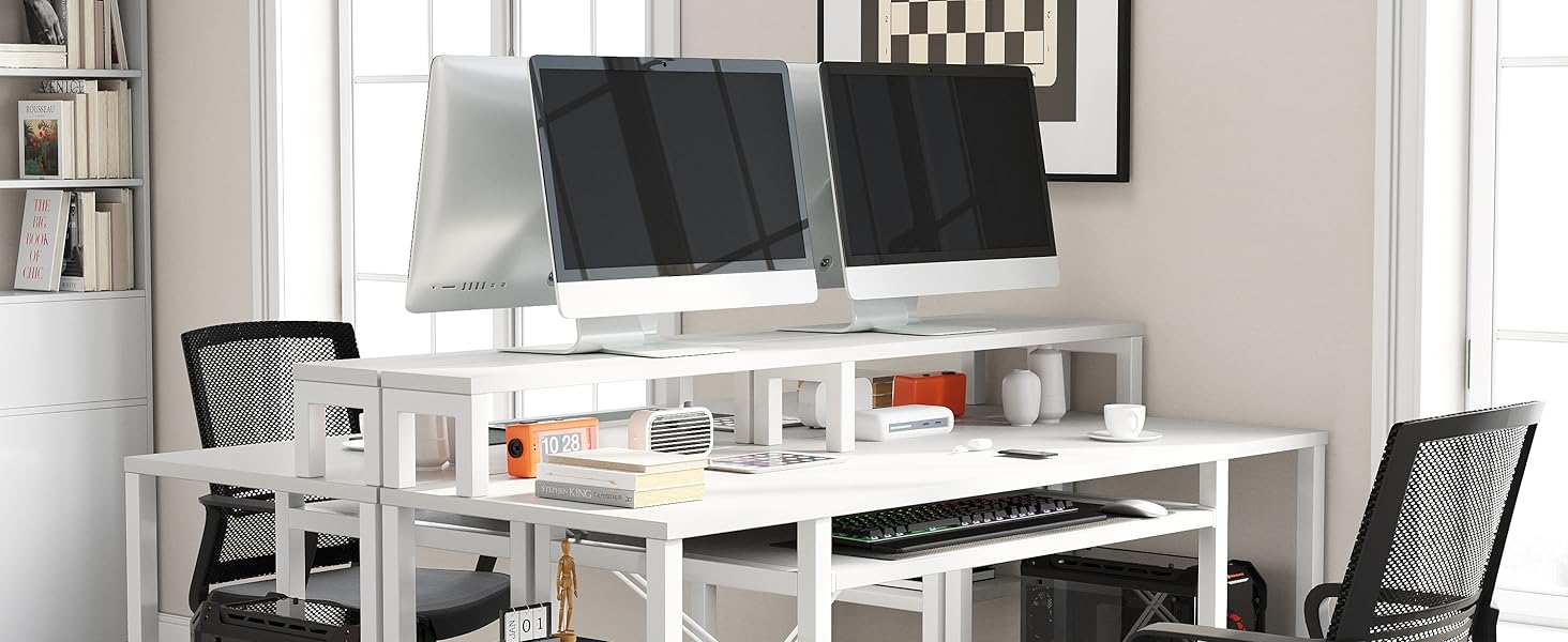 Комп'ютерний стіл для дому та офісу з підставкою для клавіатури, геймінговий стіл з підставкою для монітора та CPU-стійкою, сучасний стіл для навчання та роботи, білий, з полицями