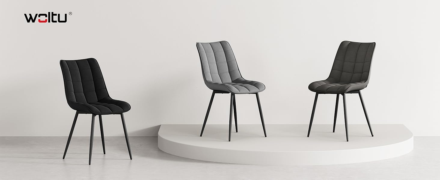 Стільці для їдальні WOLTU, 2 шт., для вітальні, кухні, їдальні, м'які з підлокітниками, сидіння з льону, металеві ніжки, до 150 кг, темно-сірий