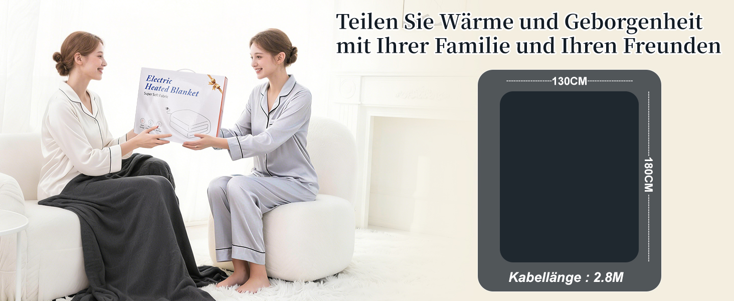 Електрична гріюча ковдра з таймером та захистом від перегріву 130x180 см, 8 режимів нагріву, пральна машина, фланцель-шерпа, сіра для дому та офісу