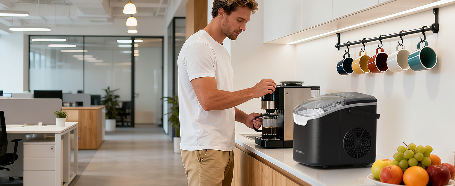 Crownful Машина для льоду портативна (Чорна) - Швидке виробництво льоду для дому та офісу