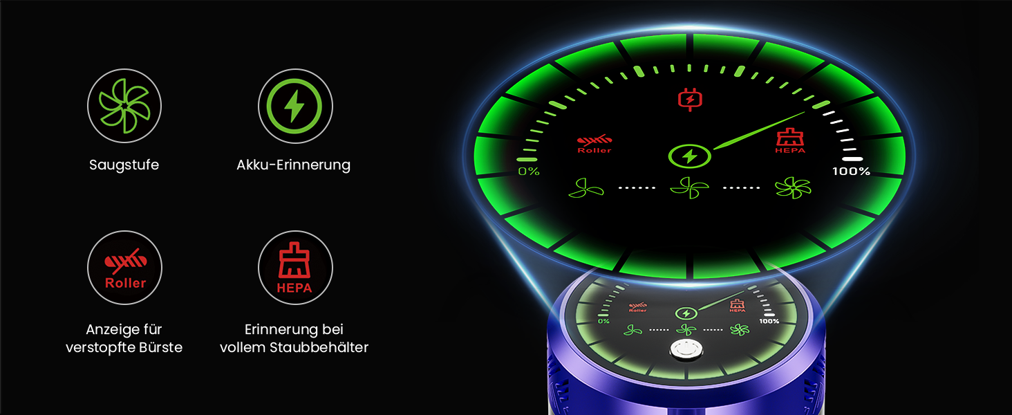 Бездротовий акумуляторний пилосос 48000Pa/580W/65Min, об'єм 1,8L, з функцією від'єднання пилу, антизаплутана щітка, 8-ступенева фільтрація. Підходить для килимів, шерсті тварин та твердих поверхонь. Колір: блакитний