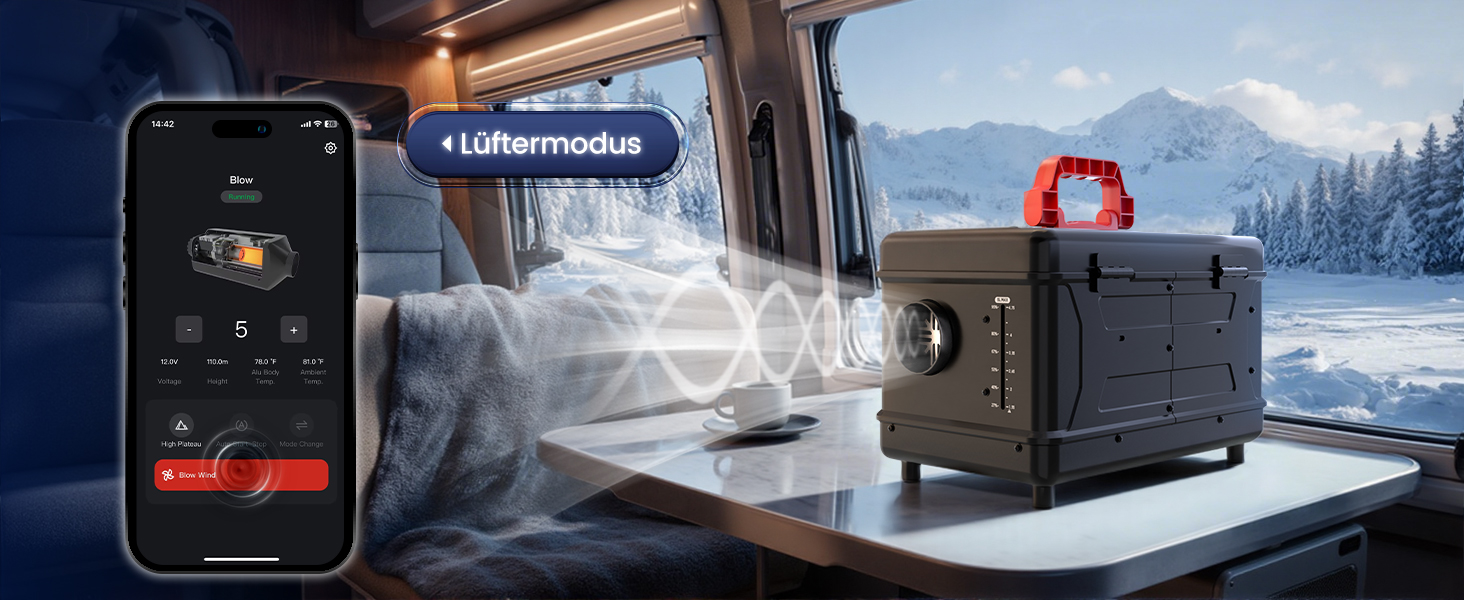 Портативна дизельна пічка опалення 8kW з пультом керування, Toolbox Compact 2S, 220-240V AC та 12/24V DC, 0,12–0,36 л/год, адаптивна до висоти 5500м, тиха робота, оновлення 2025