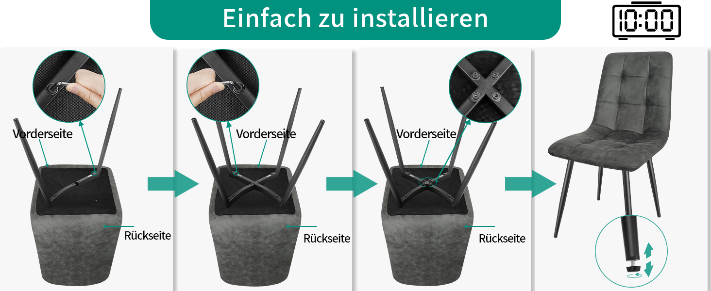 Набір обідніх стільців (6 шт), темно-сірий, з металевими ніжками, для кухні, вітальні, зони очікування. Тканинні, з м'якими сидіннями.