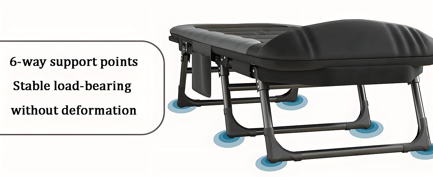 Розкладне кемпінгове ліжко-шезлонг XXL чорне, посилене польове ліжко з регульованою спинкою для відпочинку, рибалки та саду