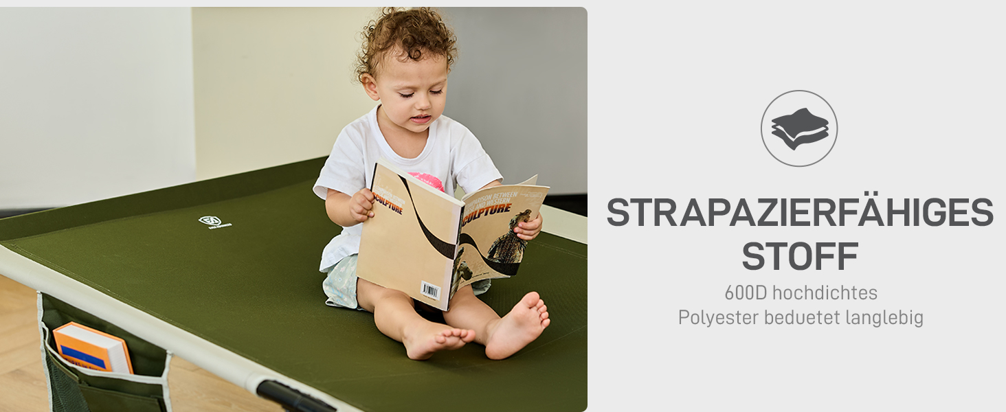 Розкладне ліжко для кемпінгу EVER ADVANCED XXL (214x106 см), посилене кемпінг-ліжко до 300 кг, сіре