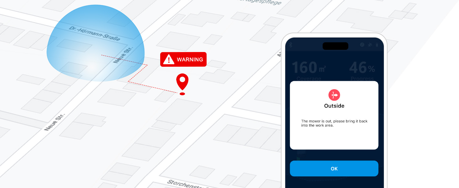Робот-газонокосарка акумуляторна з Wi-Fi, Bluetooth і мобільним додатком, для газонів до 600 м², акумулятор 4400 мАг, станція зарядки, сенсор дощу, захист від крадіжки (синій)