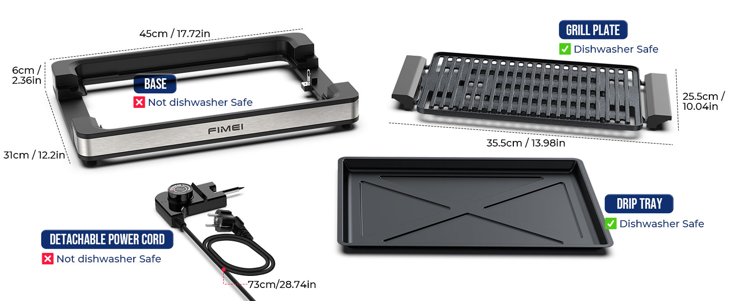 Електричний гриль FIMEI для столу 1800W з антипригарним покриттям, регулюванням температури, для балкону, дому та вулиці, з піддоном для збору жиру (можна мити в посудомийній машині)