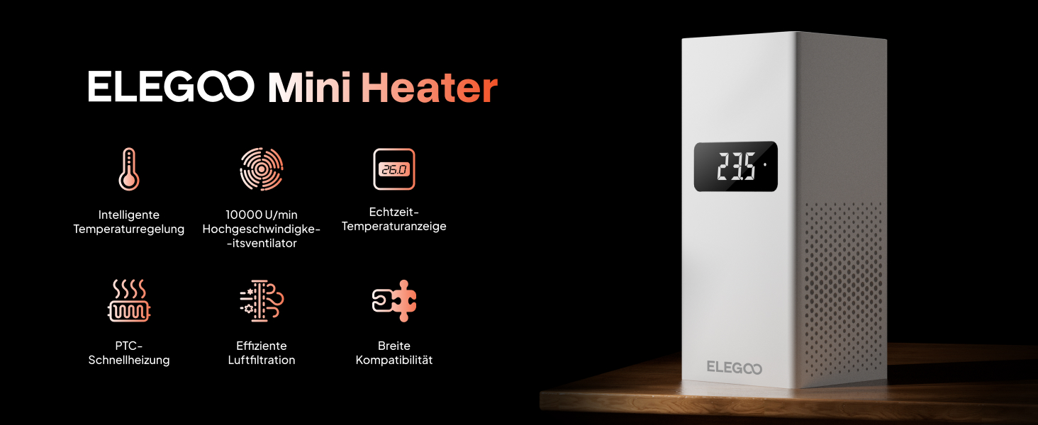 Повітряочисник ELEGOO для 3D-принтерів: видаляє TVOC, сумісний з Mars 4, Saturn 3, Saturn 2, розмір 210x247x410 мм (з міні-нагрівачем)