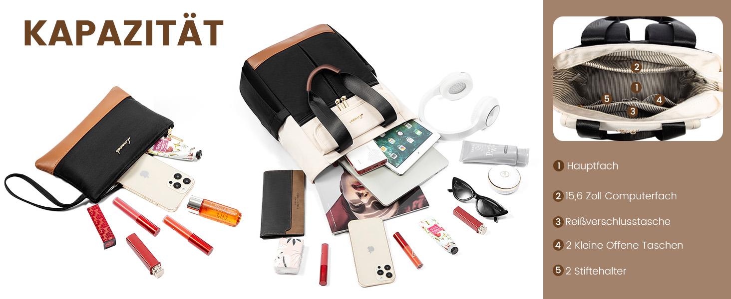 Жіночий рюкзак LOVEVOOK: компактний, водонепроникний, для ноутбука 15.6 дюймів, у стилях beige, black, brown