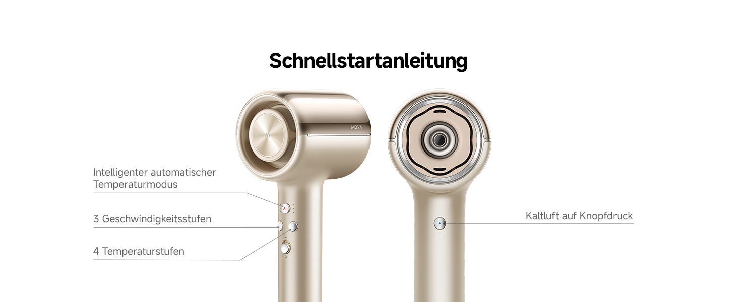 Фен для волосся MOVA Shine 20 з дифузором, високошвидкісним двигуном та плазмовим доглядом, NTC-контролем температури, Gold