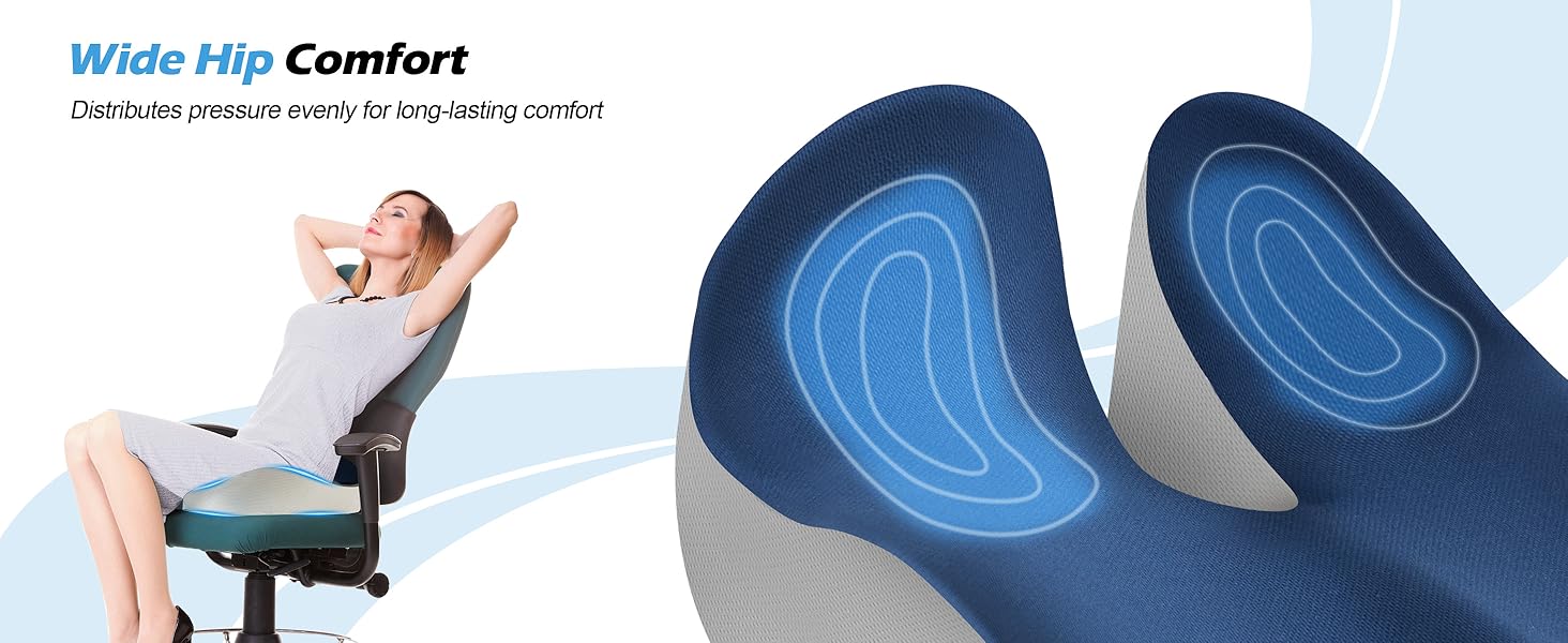 Подушка ортопедична для офісного крісла Lofty Aim з піни Memory Foam: підтримка попереку, куприка, зняття болю, для офісу, авто, літака, інвалідного візка – чорний, синій та сірий