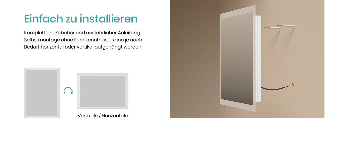 Дзеркало для ванної кімнати EMKE з підсвічуванням 120x60 см, тепле біле світло 3000K, вимикач, матове обрамлення