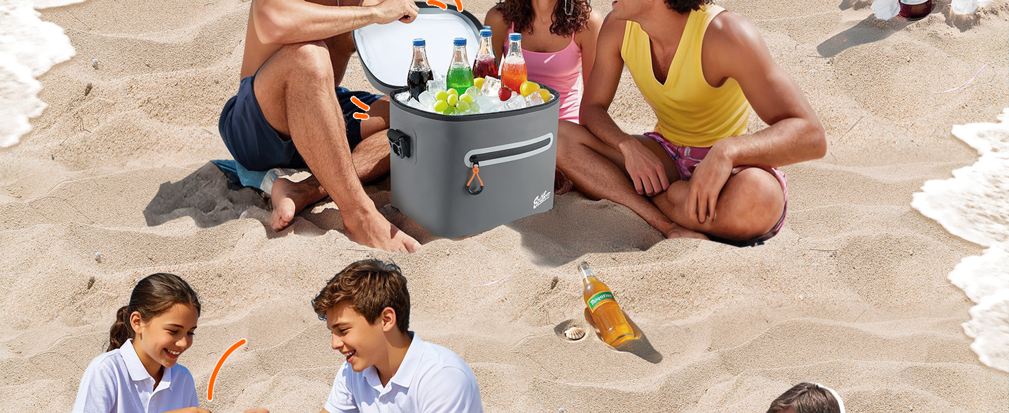 Термосумка-холодильник 14л ізольована водонепроникна темно-сіра для кемпінгу, пікніка, пляжу та грилю