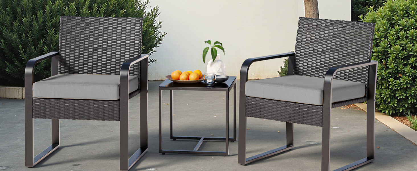 Набір садово-розкішних меблів Bealife з ротангу на 2 особи: для балкона, тераси, внутрішнього двору, саду (сірий)