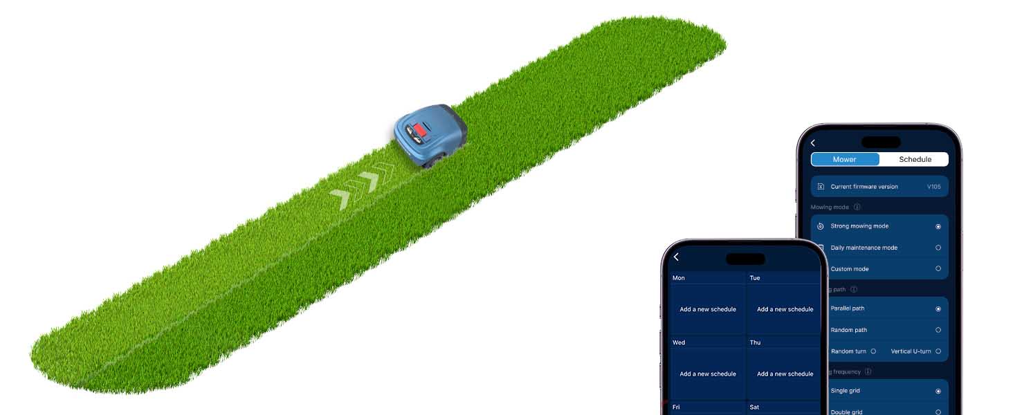 Робот-газонокосарка акумуляторна з Wi-Fi, Bluetooth і мобільним додатком, для газонів до 600 м², акумулятор 4400 мАг, станція зарядки, сенсор дощу, захист від крадіжки (синій)