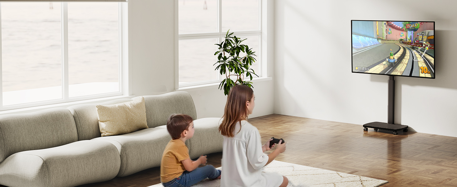 Підставка для телевізора мобільна з дерев'яною основою, поворотна, для TV 19-42 дюйми, чорна, до 20 кг, VESA 200x200 мм