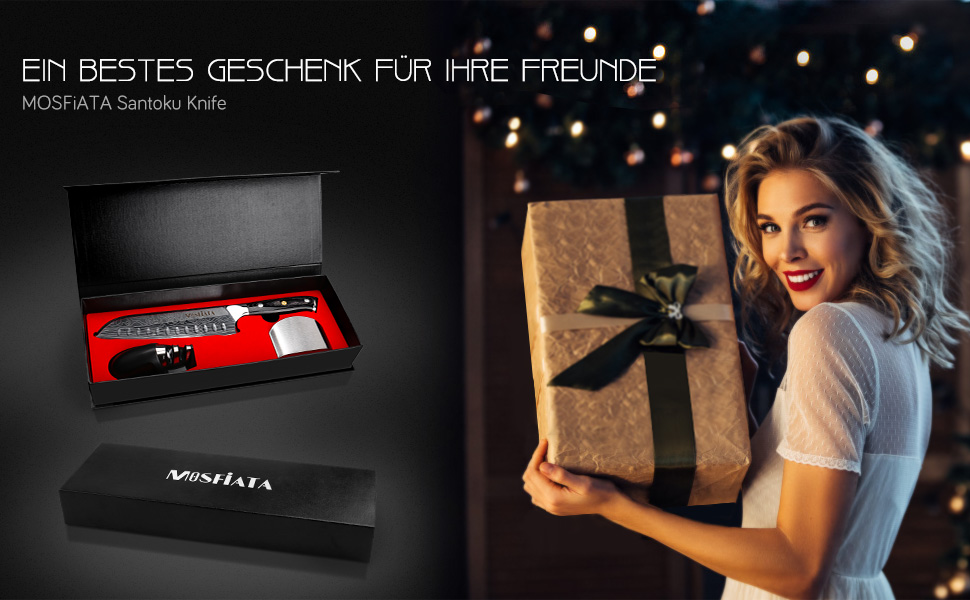 Ніж кухарський MOSFiATA Santoku, професійний ніж для кухні, універсальний ніж з нержавіючої сталі, дуже гостре лезо, з подарунковою коробкою 7