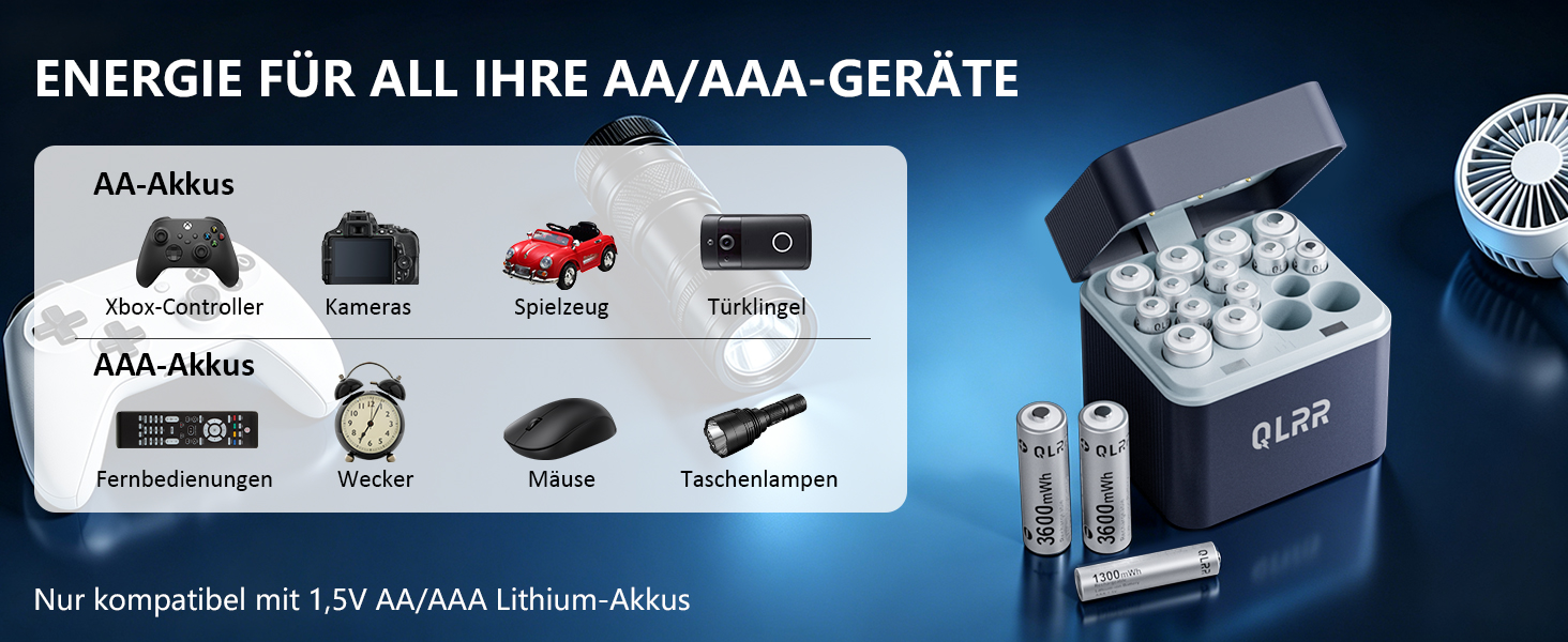 Набір акумуляторів AA та AAA з зарядним пристроєм, 1.5V (8 шт. AA 3600mWh + 8 шт. AAA 1300mWh), 1200 циклів зарядки