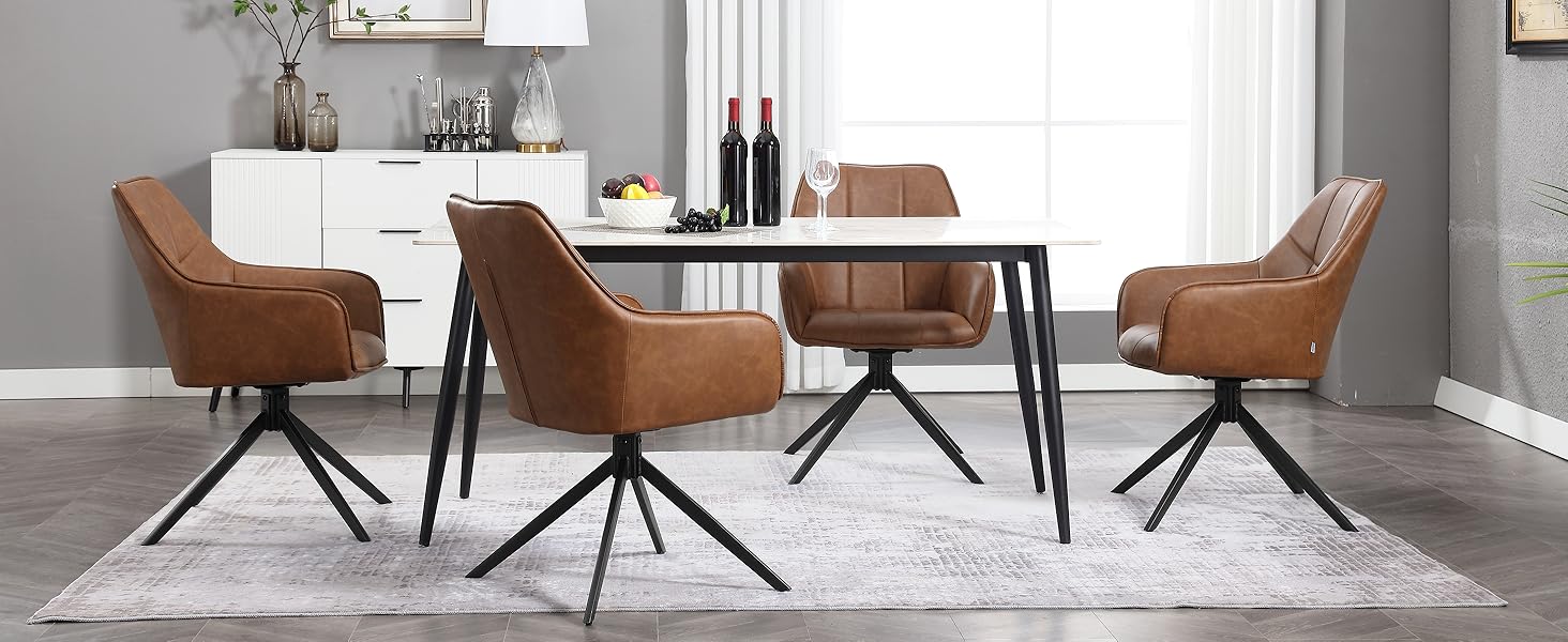 Крісла для їдальні WOLTU, набір 2 шт., поворотні, для кухні, вітальні, оббивка з жаккарду та корду, з металевими ніжками, світло-коричневі, штучна шкіра