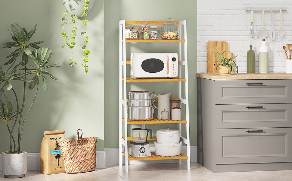 Багатофункціональна бамбукова полиця VIAGDO з 4 ярусами для ванної кімнати, книг, взуття, рослин, балкону, квітів. Білий колір