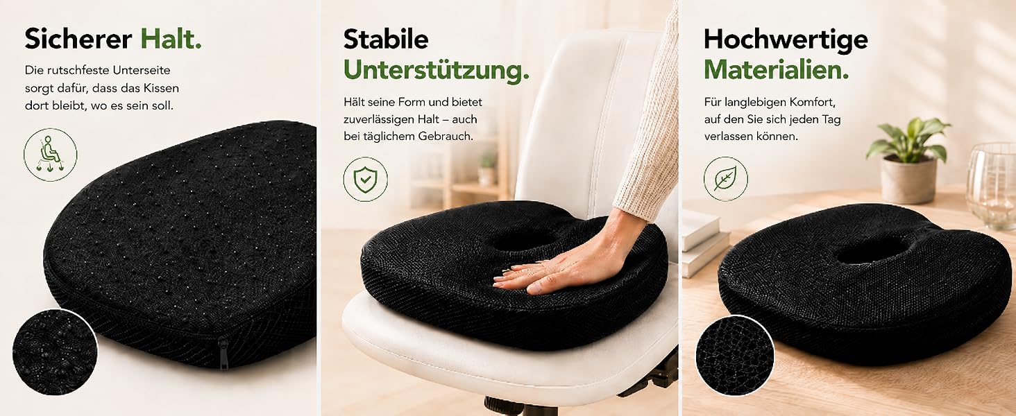 Подушка ортопедична для сидіння з піни Memory Foam, чорна. Зняття тиску на куприк для офісного крісла, авто, інвалідного візка, дому. Нековзка, знімний чохол.