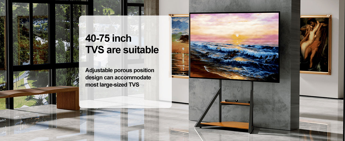 Стійка для телевізора Boden 65-100 дюймів з поличкою та колесами, VESA 800x600, до 100 кг