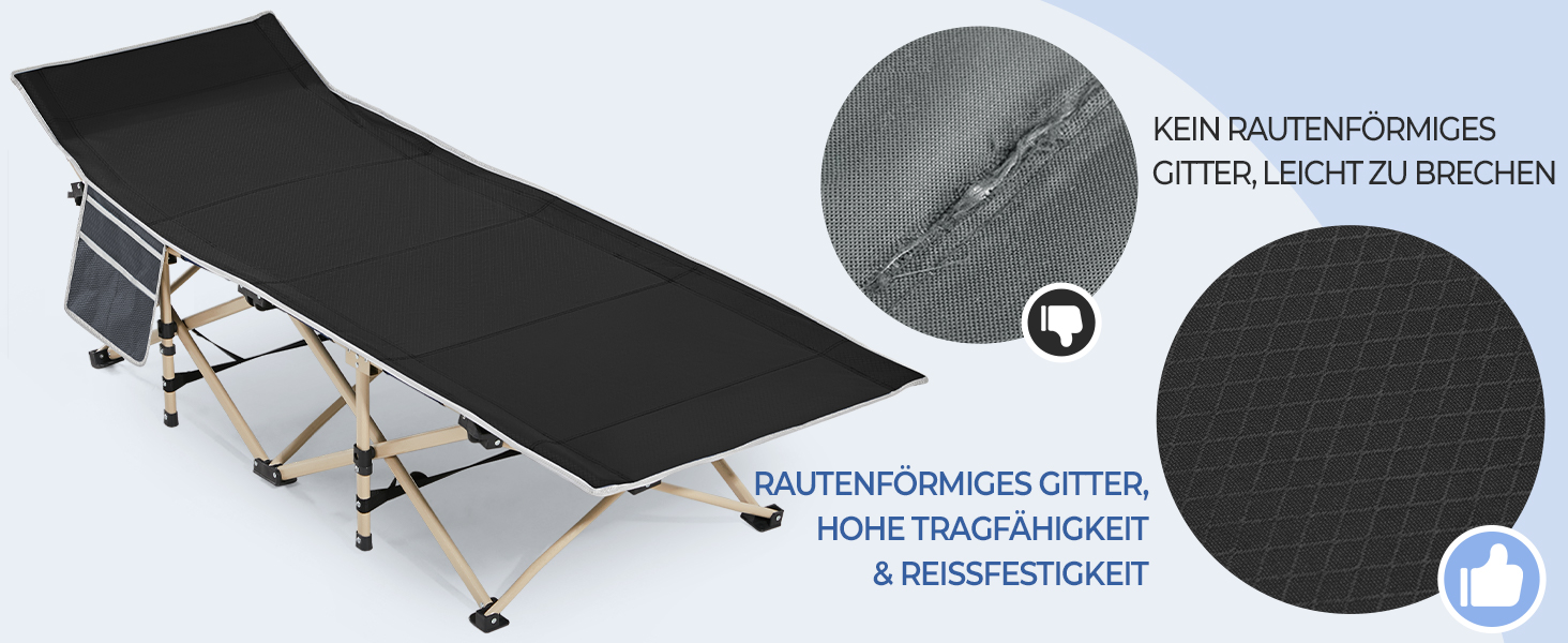 Розкладне ліжко для кемпінгу Yaheetech, похідна шезлонг-ліжка з кишенею та сумкою для транспортування, витримує до 150 кг, чорне