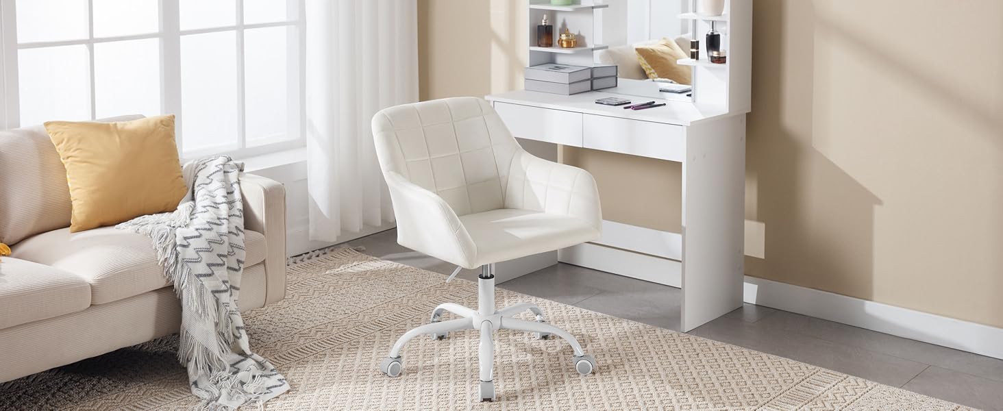 Офісний стілець WOLTU обертовий, ергономічний, з роликами, регульована висота, оксамит, темно-сірий/чорний для дому, офісу, спальні