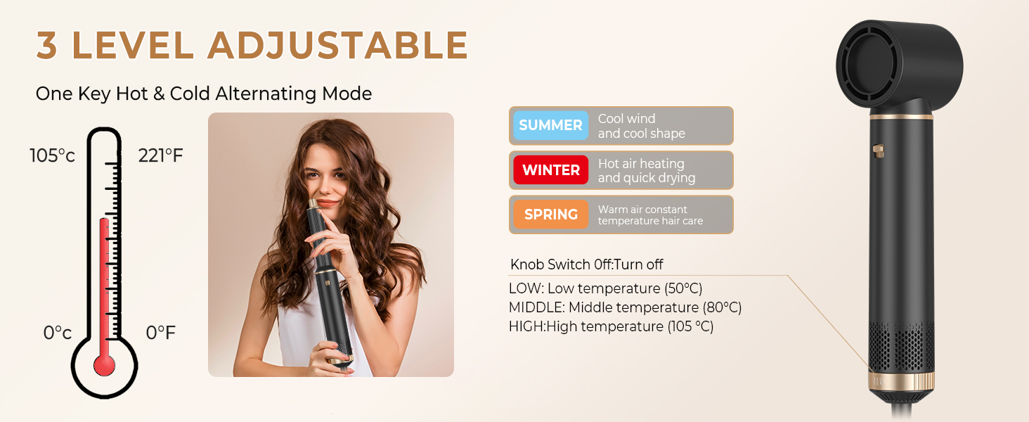 MogaWave Air Styler Pro 6 в 1: Фен-щітка, стайлер для волосся 1000W (Чорний)