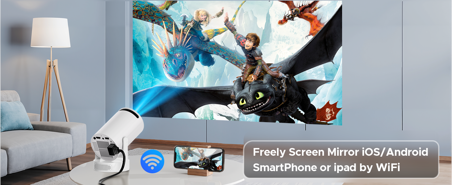 Портативний проєктор Mini Beamer з динаміком, підтримка 1080P/4K, Auto Keystone, WiFi 6, Bluetooth 5.0, 220° обертання, для домашнього кінотеатру та використання на вулиці