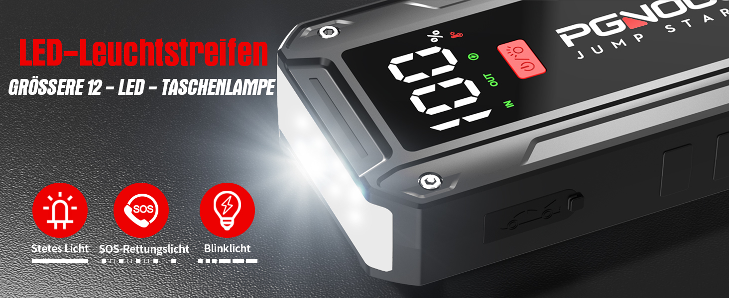 Бустер автомобільного акумулятора Starthilfe Powerbank 26800mAh 6000A з LED-ліхтарем та дисплеєм для авто, SUV, мотоциклів та газонокосарок, чорний