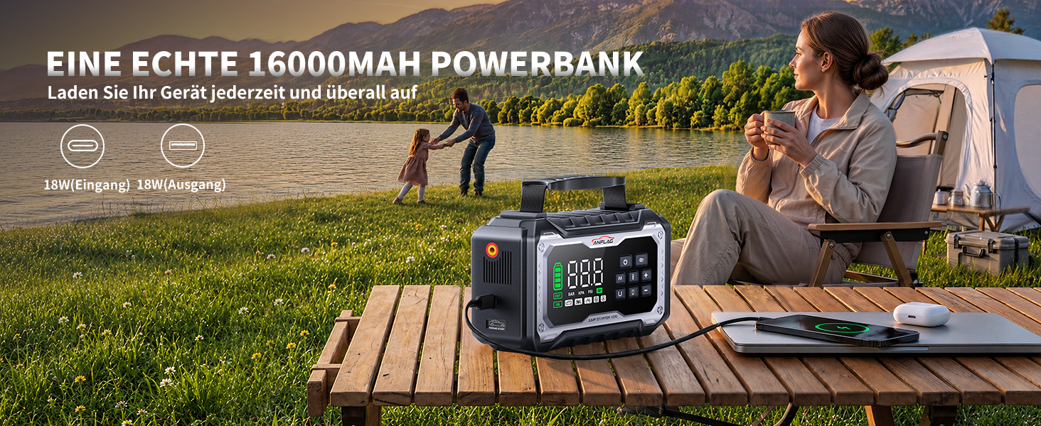 Пусковий пристрій (бустер) для авто 8000A з компресором 160 PSI та Powerbank, чорний