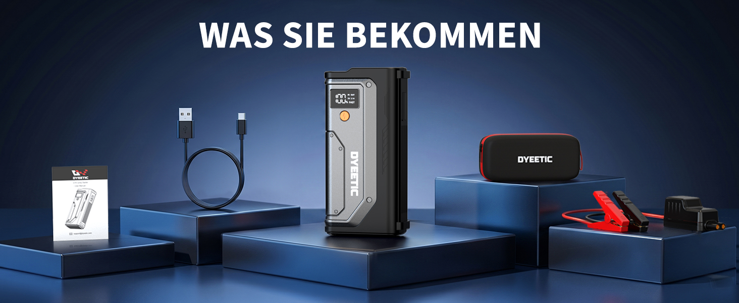 Бустер для автомобіля DYEETIC D16: пусковий зарядний пристрій Powerbank 6000A 12V для бензинових та дизельних двигунів (до 10.0Л), портативний Jump Starter з LED-ліхтарем та екраном