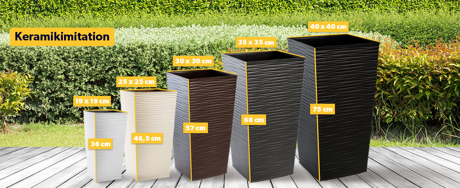 Набір з 3 горщиків для квітів KADAX, Мокко Ратан, 36/46,5/57,5 см, вологостійкий пластик