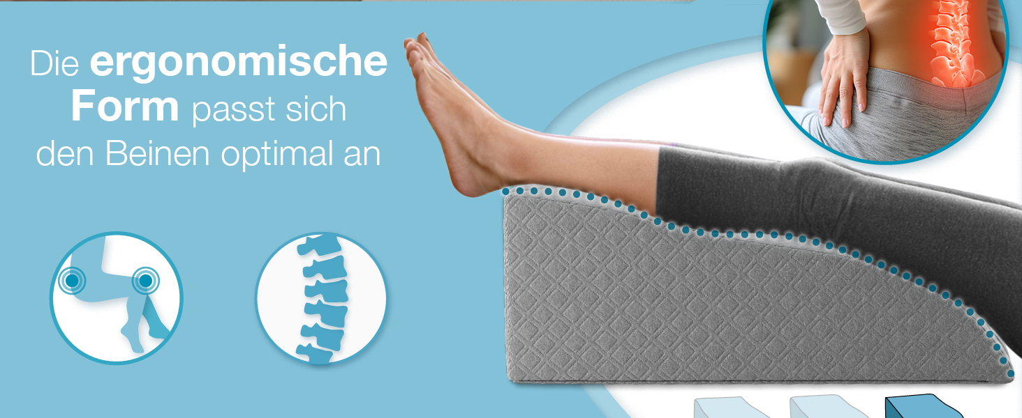 Подушка для підйому ніг ELONEO з піною з пам'яті, 62x40x24 см, сіра. Знімна наволочка для зручності.