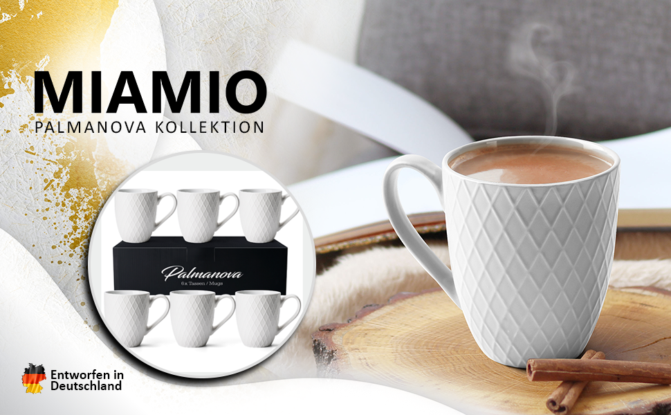 Набір кавових чашок/кружка Сучасна керамічна кружка Matt Велика чашка для кави Palmanova Collection (Біла), 6 шт., 400