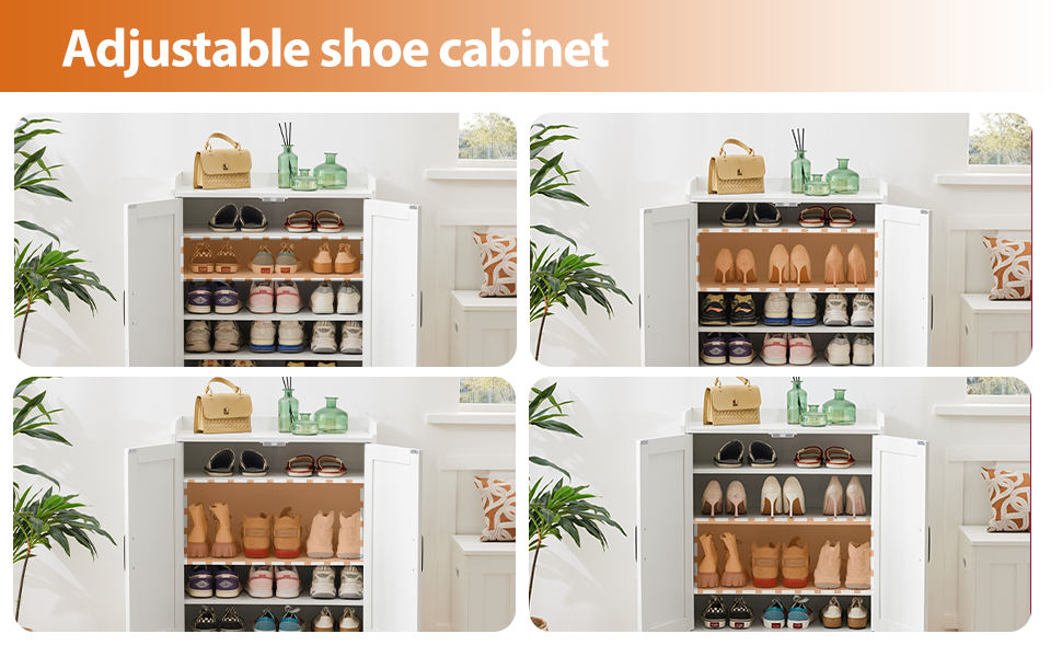 Шафа для взуття 5-ярусна в стилі фермерського дому з 2 дверцятами, самостійна шафа для взуття з регульованою полицею та металевими кутовими прикрасами для передпокою та коридору, біла