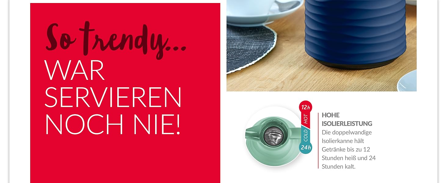 Термос Emsa Samba Wave Isolierkanne, 1 літр, Quick Press, скло, зелений, Made in Germany