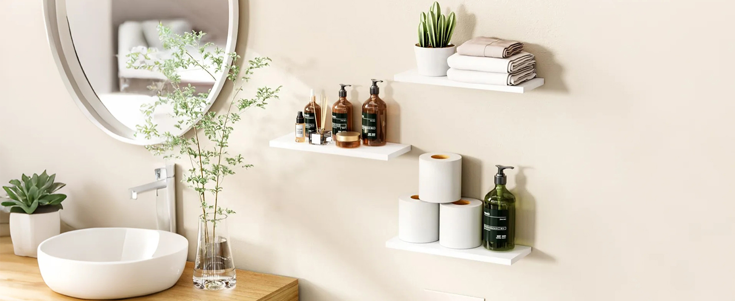 Набір полиць настінних OUDIE білі (3 шт), плаваючі полиці для вітальні, кухні, спальні, офісу, коридору 15x40x1.5 см