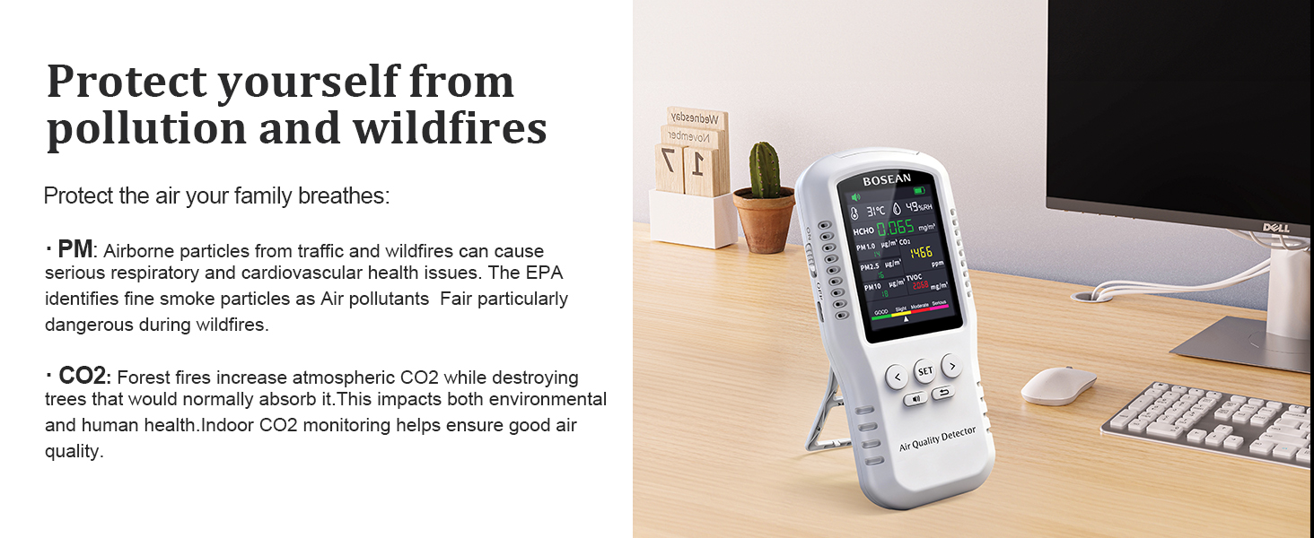 Аналізатор якості повітря 9 в 1 T-Z01: вимірювач CO2, TVOC, HCHO, PM2.5, PM10, PM1.0, температури та вологості для дому, офісу та школи