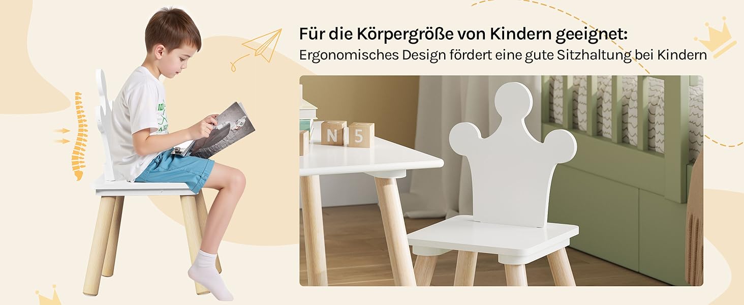 Дитячий стіл з 2 стільцями Woltu для дитячої кімнати, ігрової зони, садочка. Зручні стільці з підлокотниками. Комплект меблів з МДФ та масиву дерева, білий + світлий дуб. Квадратний стіл.
