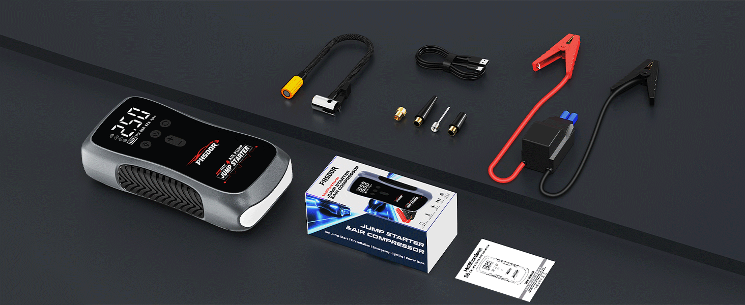Бустер для авто 6000A Jump Starter Powerbank 20000mAh з компресором та LED-ліхтарем (до 10.0L бензин / 8.0L дизель)