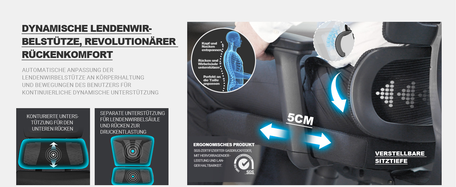 Ергономічне крісло для офісу та дому, 200 кг, чорний колір, з регульованою глибиною сидіння, 4D підлокітники, підтримка попереку, для тривалого сидіння, з пінопластовим наповнювачем